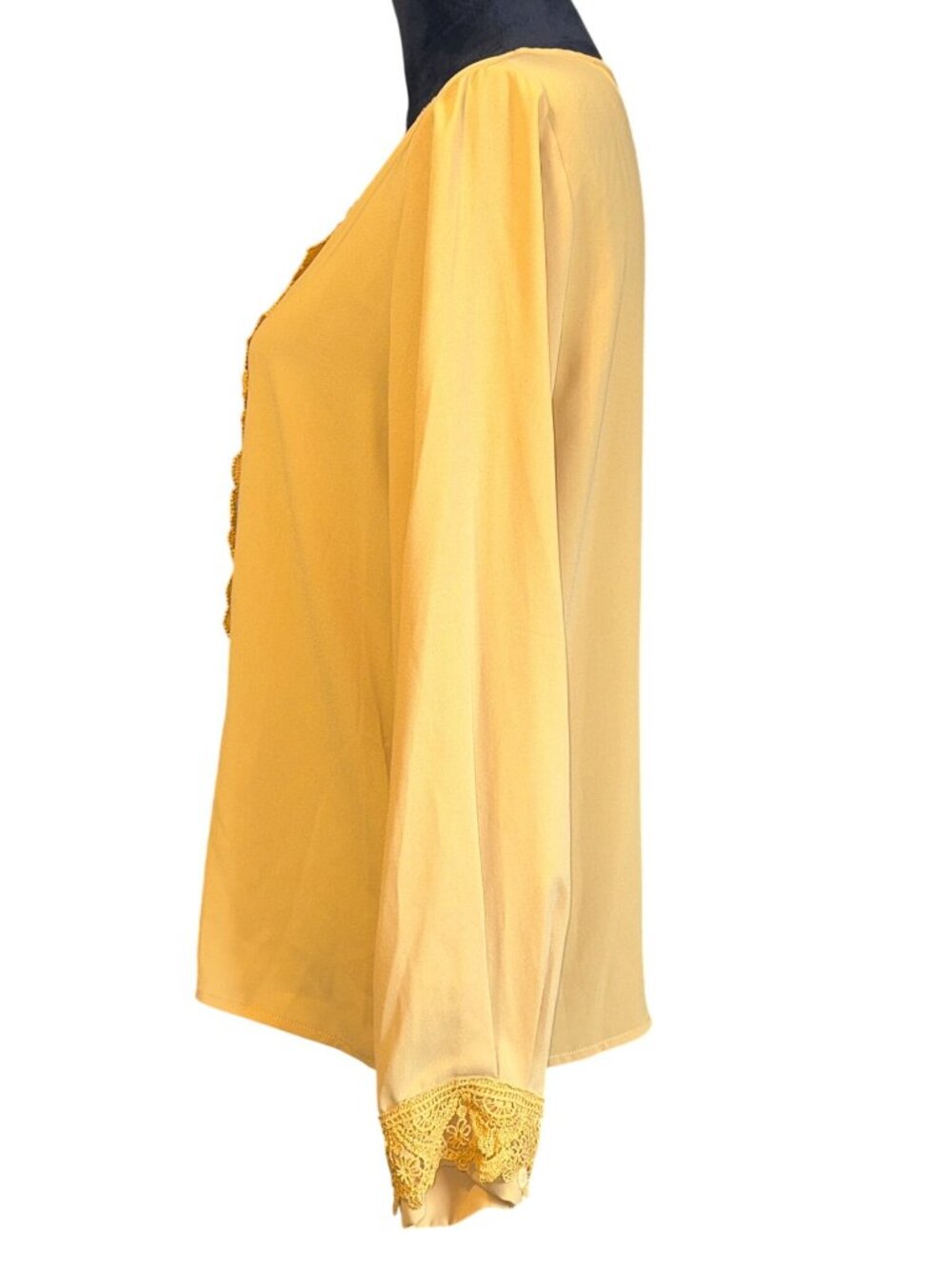 Vintage-Inspired Yellow Long Sleeve Blouse With Lace Detailing By Motf Womens Me - Picture 2 of 7